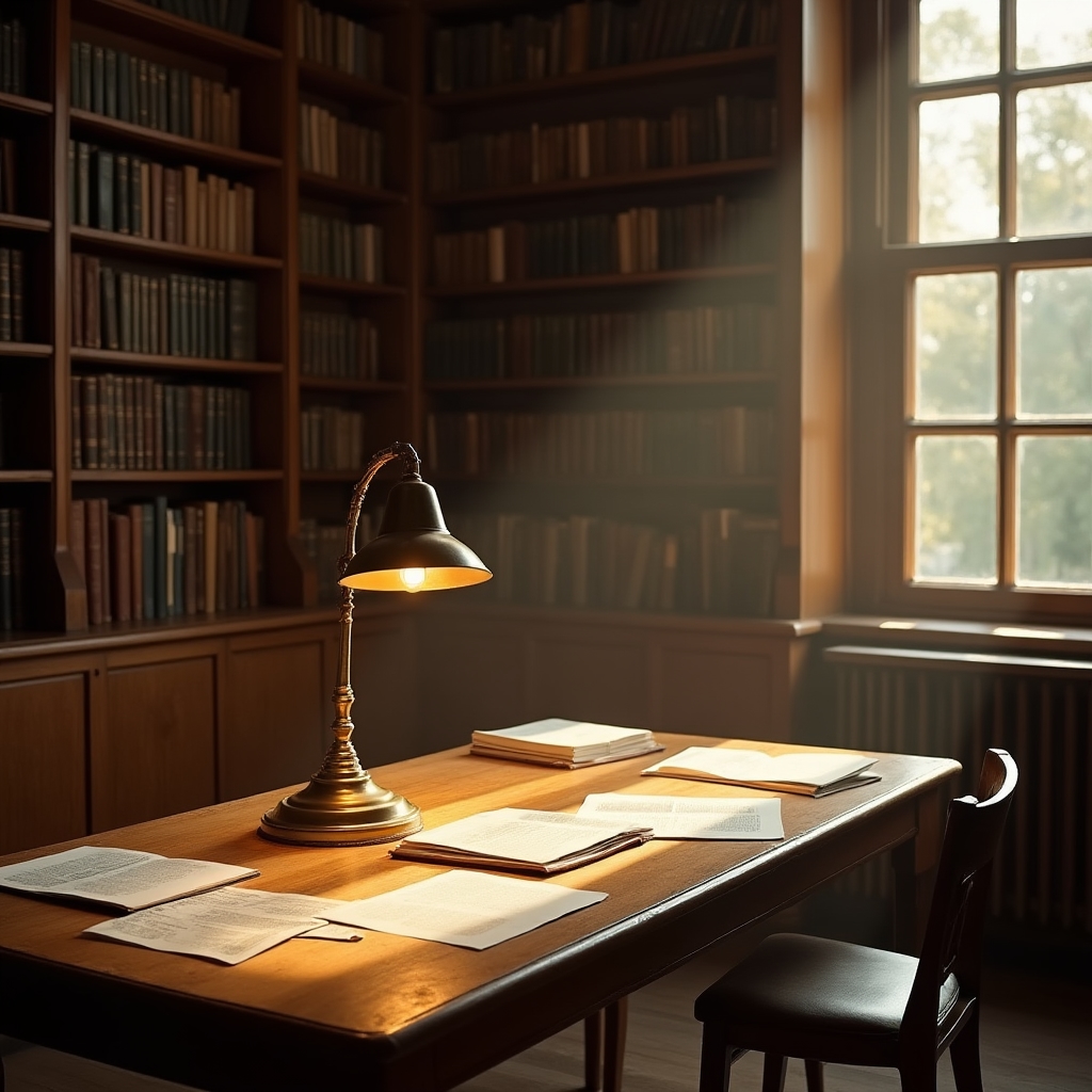 Cărți și documente de analiză într-o bibliotecă
