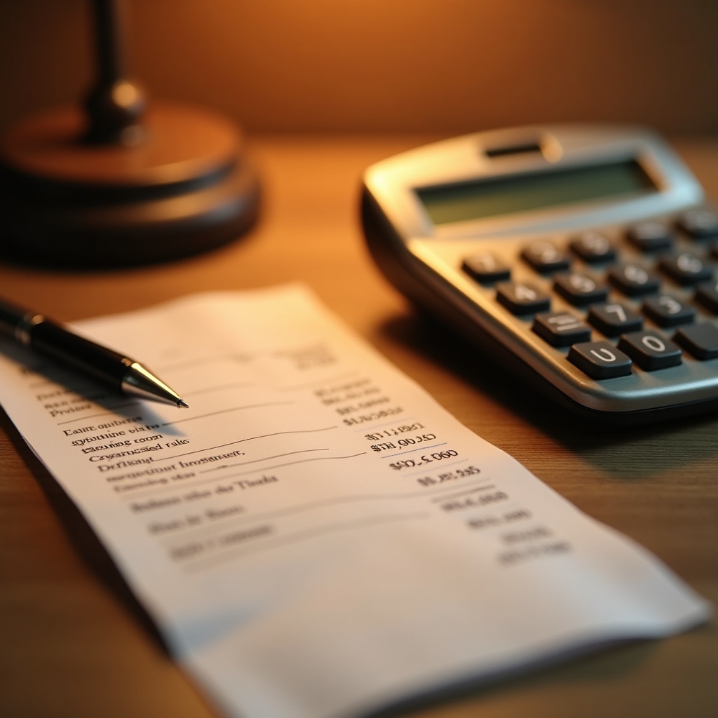 Bon fiscal lângă calculator de birou și pix